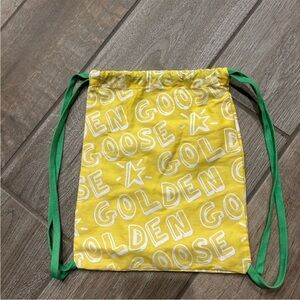 Golden Goose Yellow Drawstring Bag with Green Straps